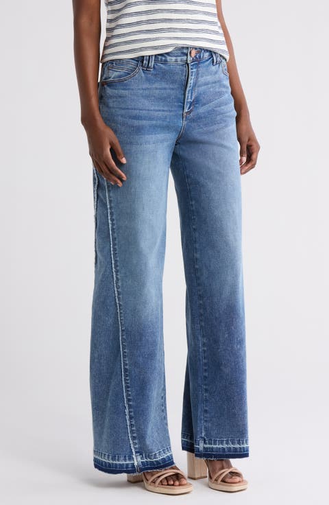 Wide Leg Paneled Raw Hem Jeans (Tall)