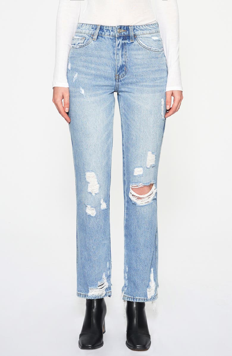 Bayeas Christine High Waist Distressed Straight Leg Jeans, Main, color, 