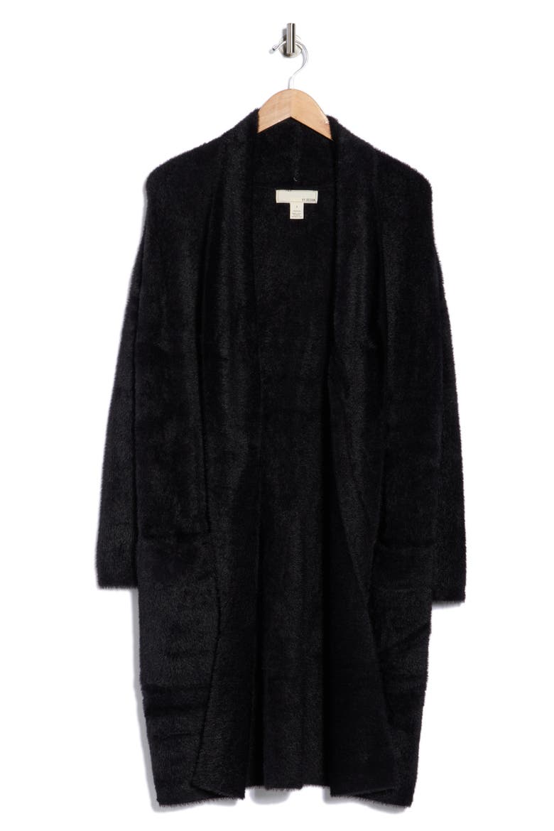 Mina Open Front Eyelash Cardigan, Alternate, color, BLACK