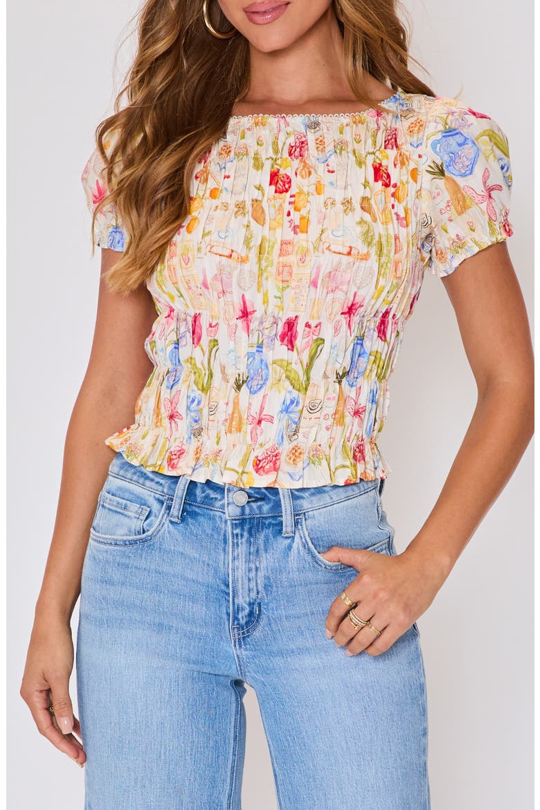 Eliza Floral Smocked Cotton Top, Main, color, CREAM MULTI