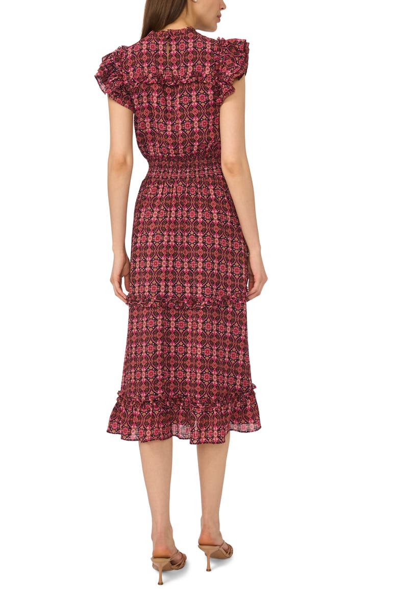 Paisley Flutter Sleeve Midi Dress, Alternate, color, RICH BLACK/ BURGUNDY