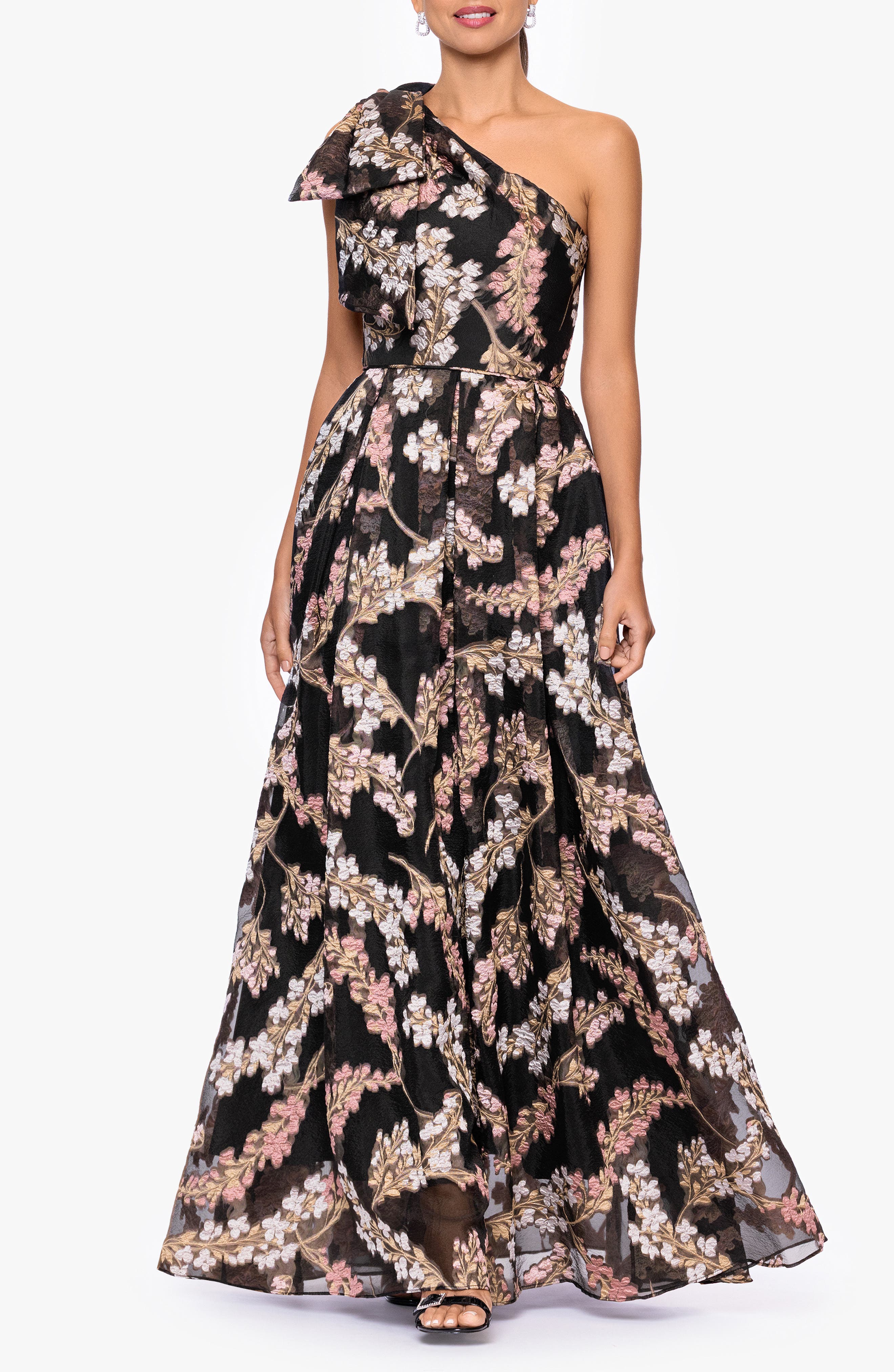 Betsy & Adam Floral Organza Brocade Ballgown