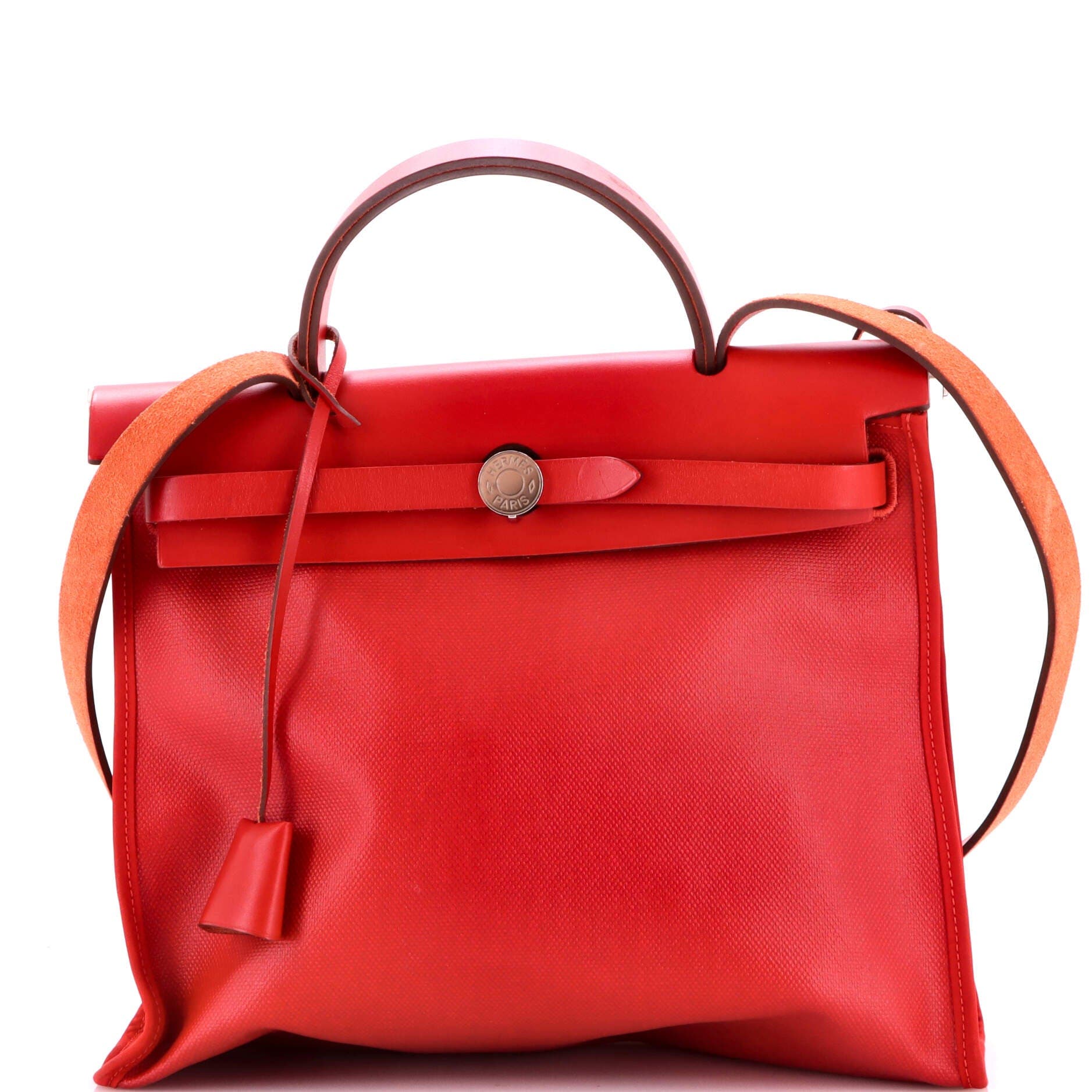 Pre-Owned Hermes Herbag Zip Berline Vache Canvas and Leather 31, Main, color, Rouge Piment