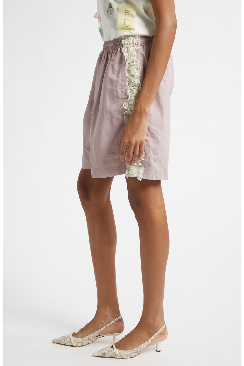 Gender Inclusive Wilbur Ruched Lace Stripe Track Shorts, Alternate, color, PINK
