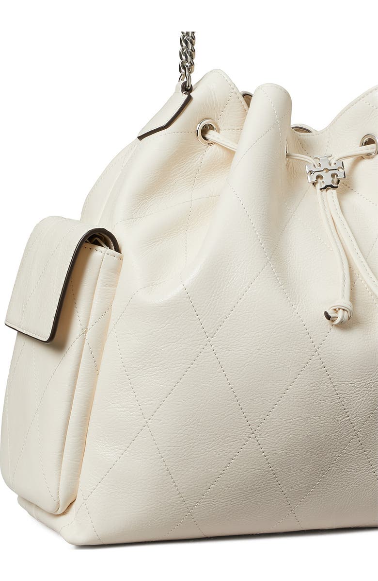 Tory Burch Large Charlie Quilted Leather Drawstring Shoulder Bag, Alternate, color, Light Cream