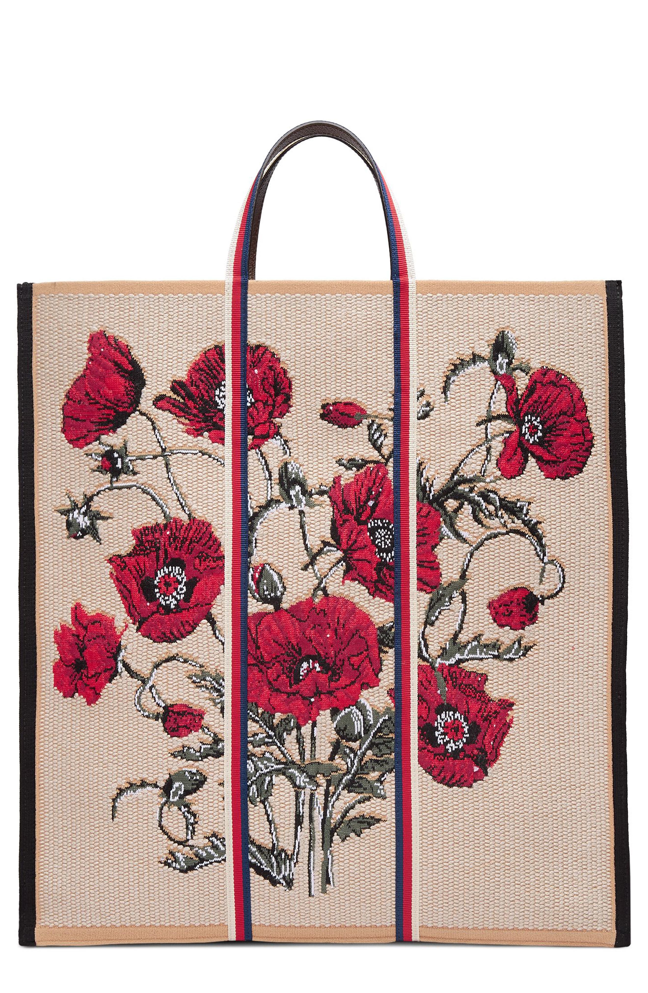 Embroidered Poppies Canvas Top Handle Tote, Main, color, FLORAL MULTI