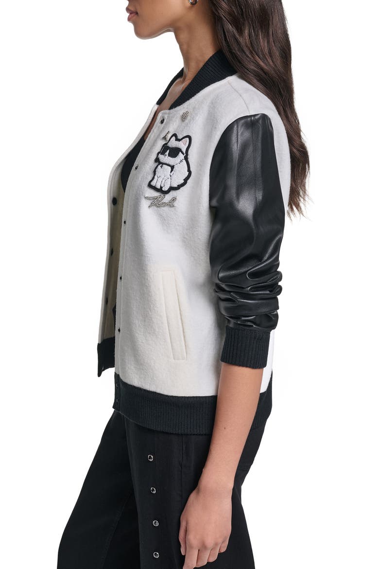 Choupette Varsity Jacket, Alternate, color, SOFT WHITE/ BLACK