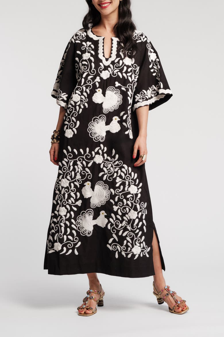Charming Caftan Peacock, Main, color, Black/Multi
