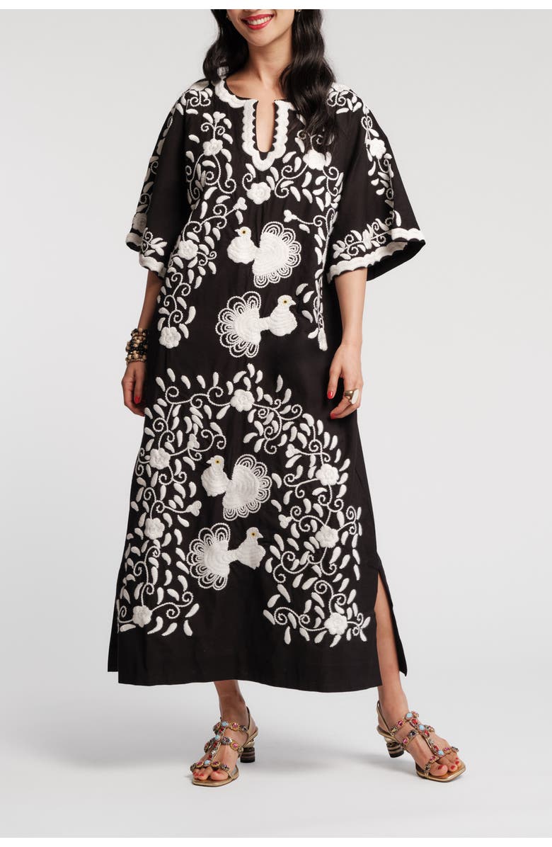 Frances Valentine Charming Caftan Peacock, Main, color, Black/Multi