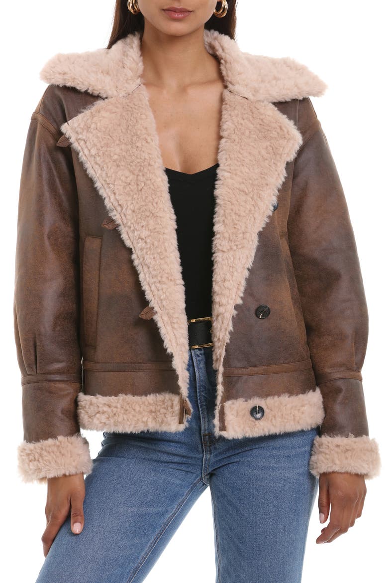 Faux Shearling Moto Jacket, Main, color, BRANDY