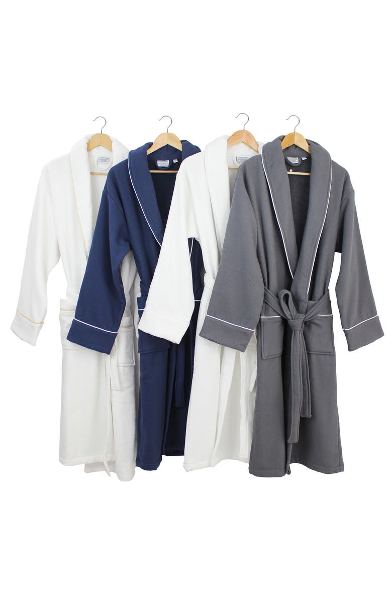 Linum Home Textiles Cotton Waffle Terry Robe, Alternate, color, White/ Gold