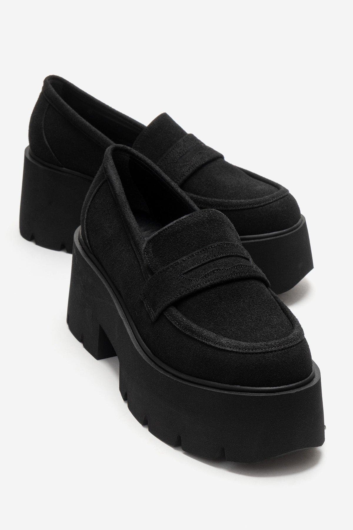 Prologue Shoes Santia Chunky Platform Loafer, Main, color, Black Suede