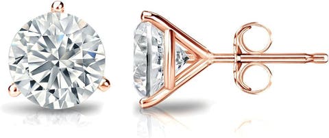 14k Rose Gold Lab-Grown Round Diamond 3-Prong Stud Earrings