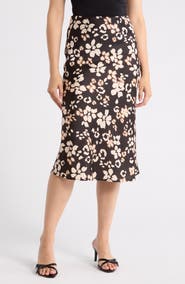 Renee C Floral Satin Midi Skirt