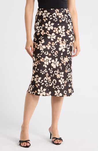 Renee C Floral Satin Midi Skirt