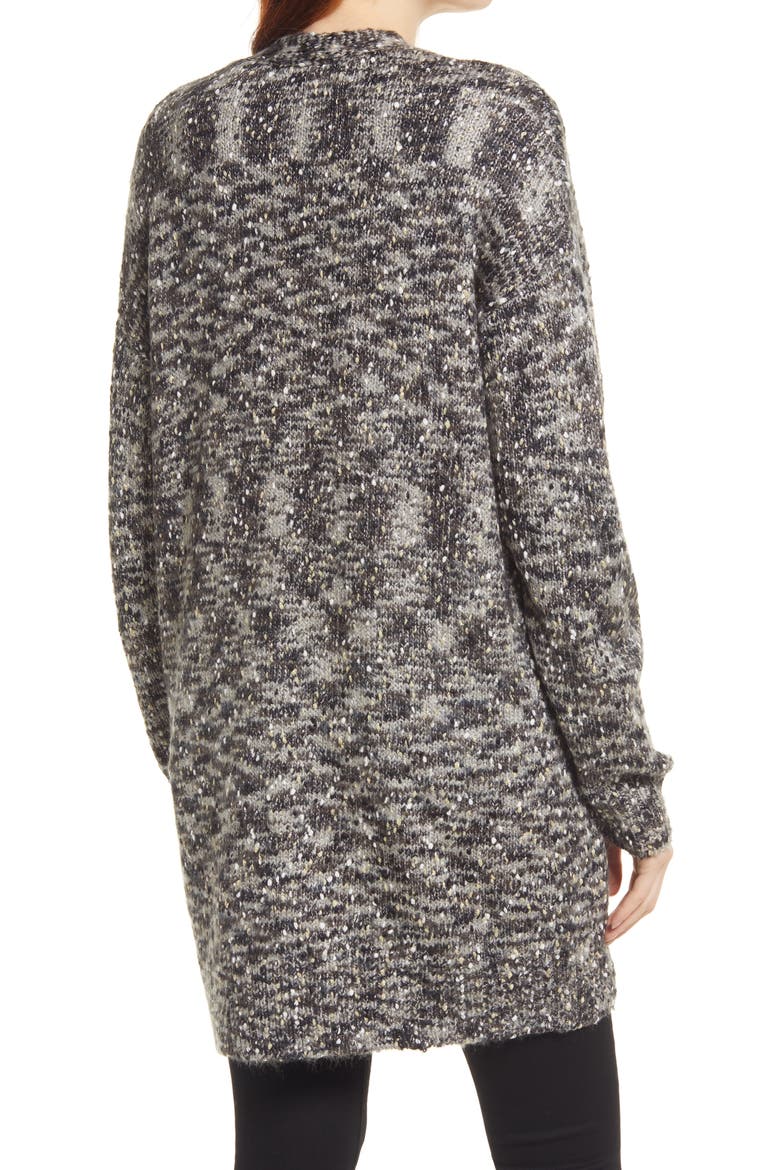 Metallic Flecked Open Long Cardigan, Alternate, color, BLACK- GREY METALLIC NEP