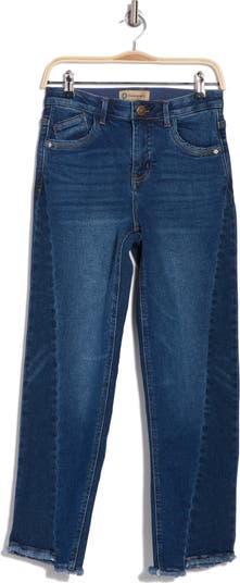 Diagonal Stitch Frayed Hem Jeans