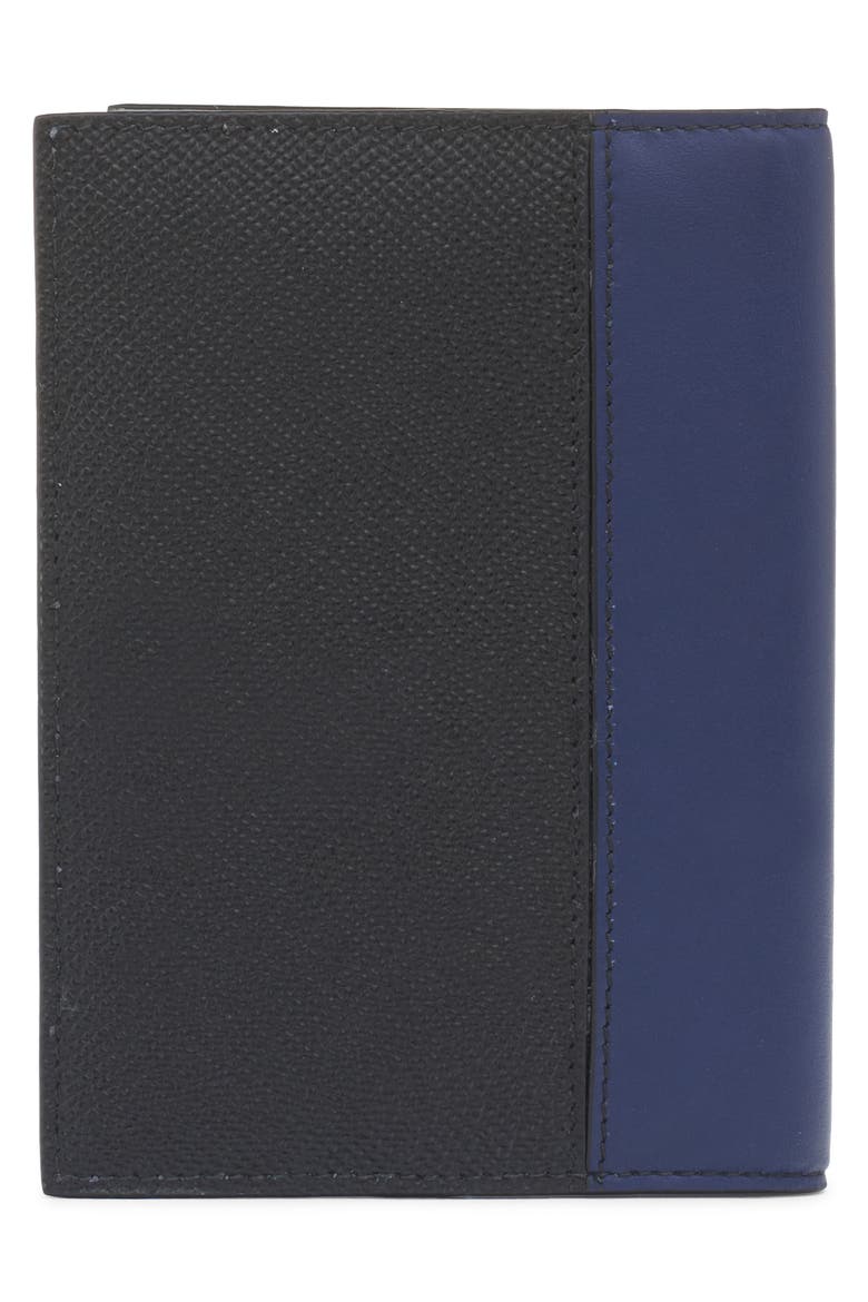 Dauphine Colorblock Leather Passport Holder, Alternate, color, NERO/ BLU NOTTE