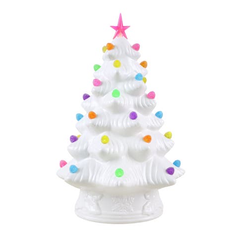 15 in. Nostalgic Ceramic Tree with Gumdrop Bulbs - White