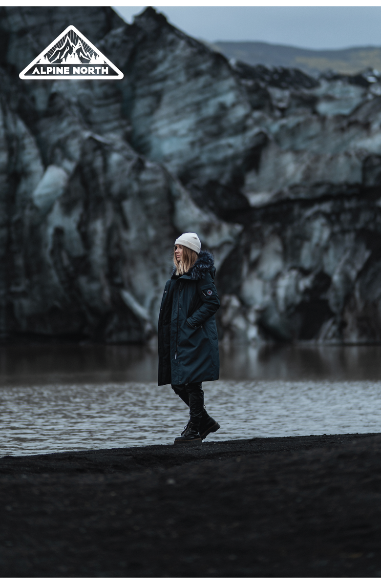 Alpine North LAURENTIAN - Vegan Down Long Parka Winter with Faux Fur Hood, Alternate, color, Black