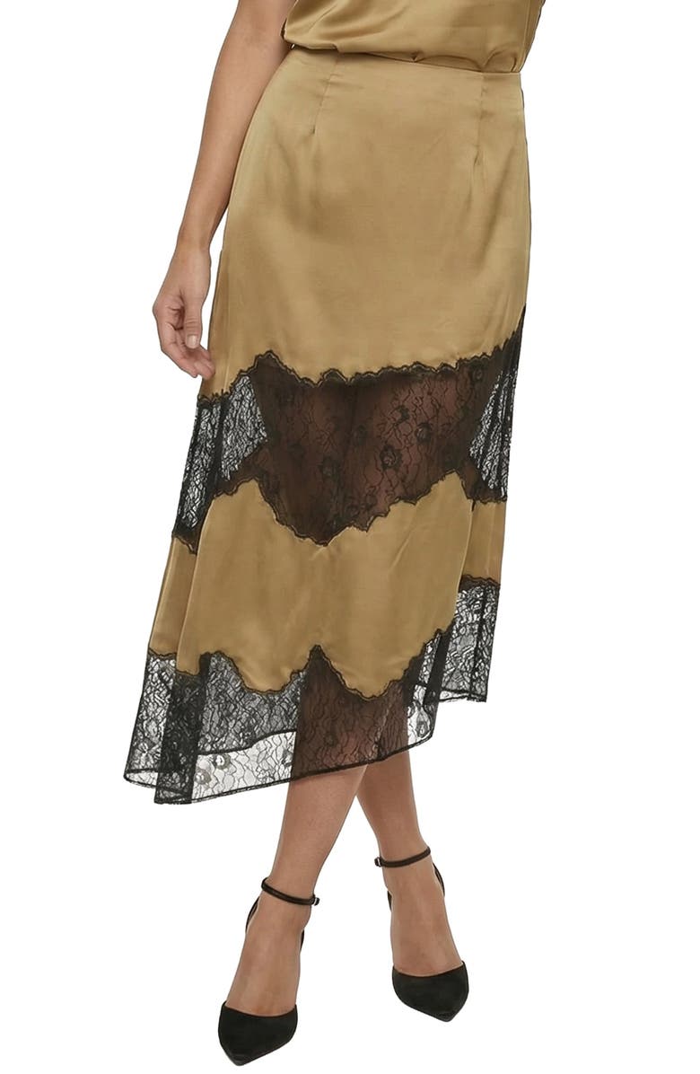 Lily and Lionel London Elenor Lace Insert Midi Skirt, Main, color, Light Green