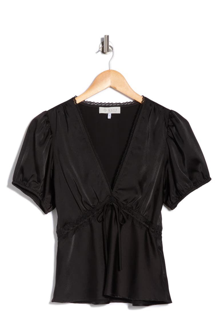 Puff Sleeve Peplum Top, Alternate, color, BLACK