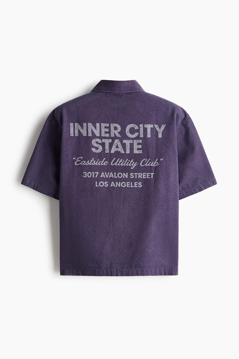 Relaxed-Fit Short-Sleeved Cotton Shirt, Alternate, color, Dark purple/Eastside