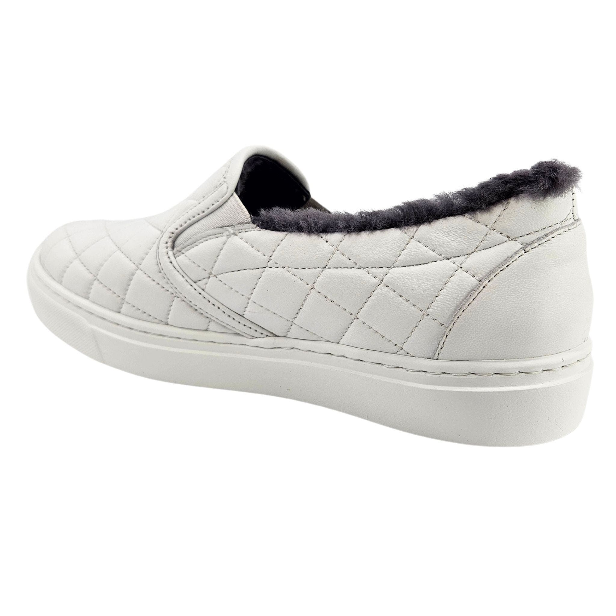 Quilted Leather Shearling Slip on Sneaker, Alternate, color, white