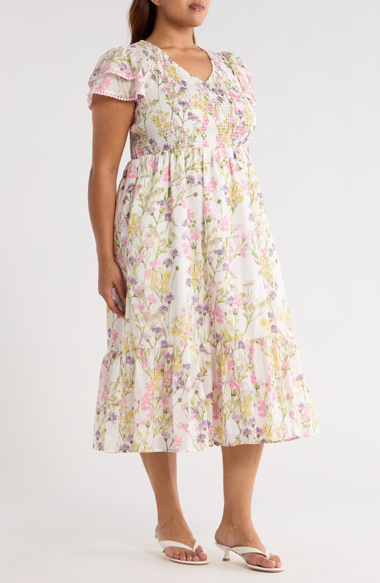 SUGARLIPS Lita Floral Tiered Cotton Dress, Alternate, color, White/ Multi