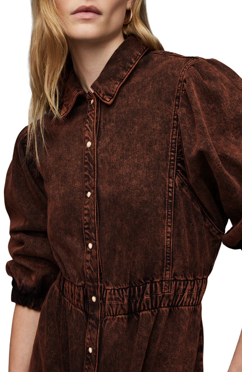 AllSaints Osa Puff Sleeve Denim Midi Shirtdress, Alternate, color,