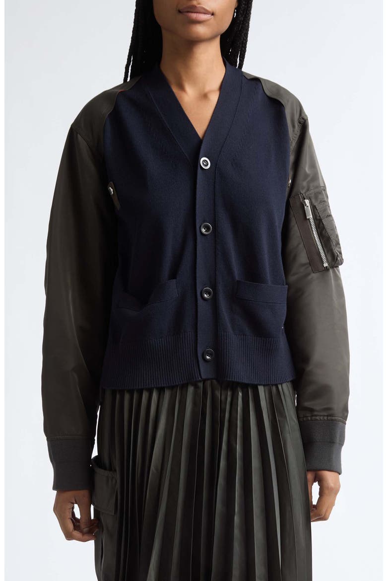 Mixed Media Cotton Cardigan, Main, color, NAVY/ DARK KHAKI