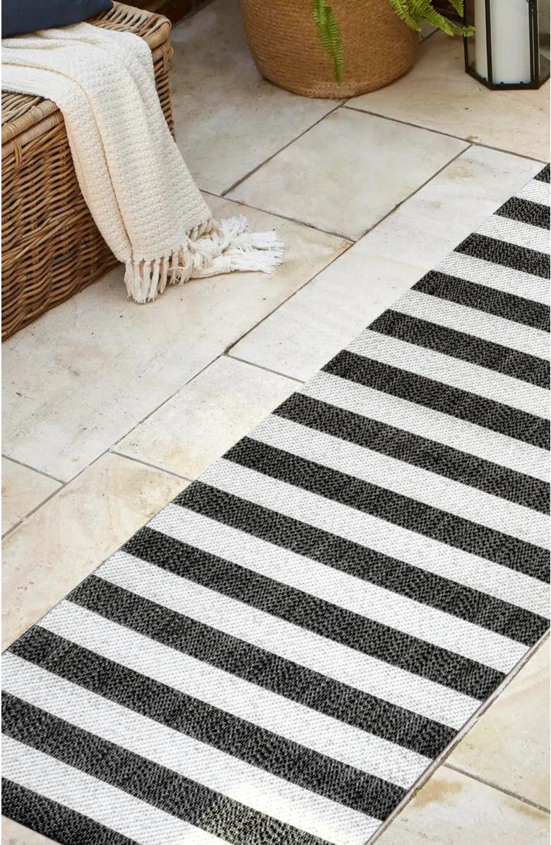 JONATHAN Y Negril Two-Tone Wide Stripe Indoor/Outdoor Area Rug, Alternate, color, Black/Cream