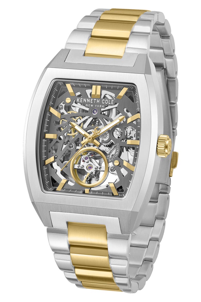 The Hollis Tonneau Skeleton Automatic Bracelet Watch, 40mm x 52.5mm, Alternate, color, MULTI