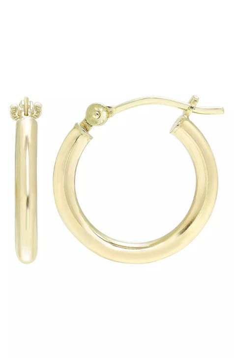 14K Yellow Gold Tube Hoop Earrings