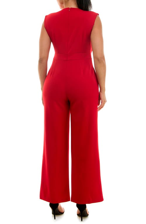 Nina Leonard Surplice V-neck Wide Leg Jumpsuit In Nina Red