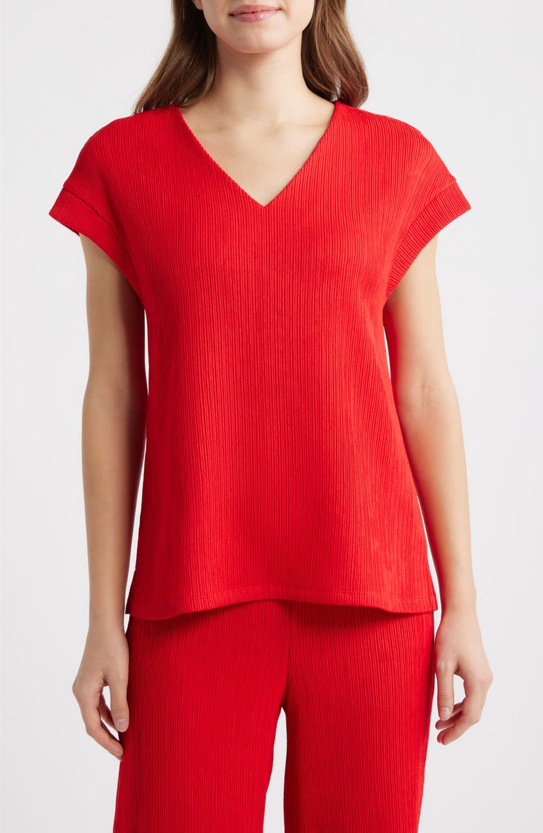 Anne Klein Knit V-Neck Top, Main, color, Begonia Red