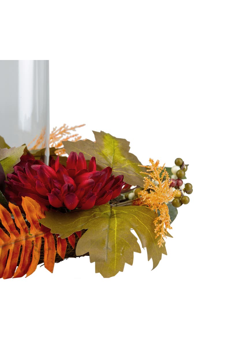 Northlight Mums with Pomegranate Fall Harvest Pillar Candle Holder Centerpiece - 22", Alternate, color, Red