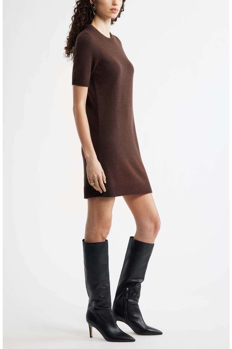 Short Sleeve Wool & Cashmere Sweater Dress, Alternate, color, BROWN MOLE