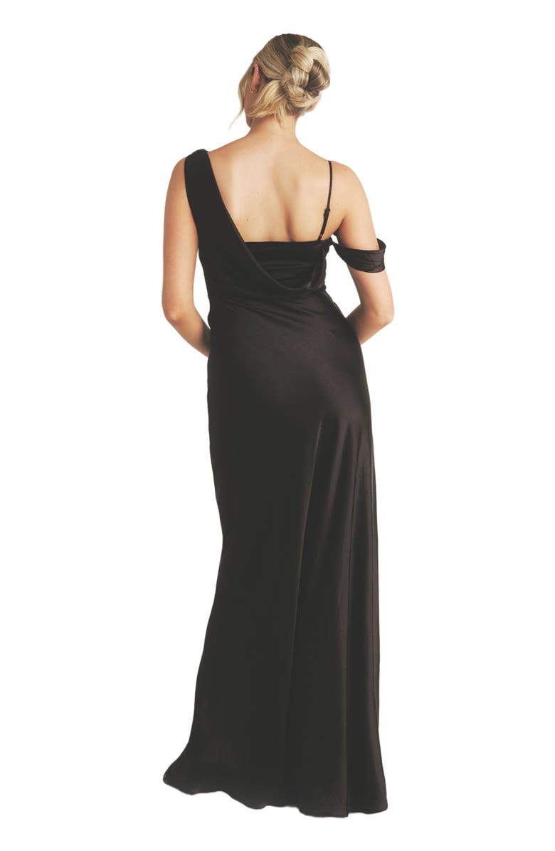 Six Stories Asymmetric Bardot Satin Bridesmaid Dress, Alternate, color, Black