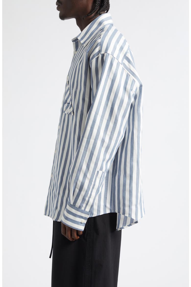 La Chemise Voilier Stripe Cotton & Linen Button-Up Shirt, Alternate, color, JACQUARD STRIPES BLUE