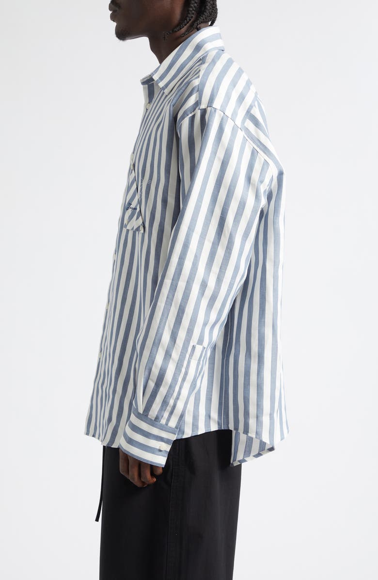 Jacquemus La Chemise Voilier Stripe Cotton & Linen Button-Up Shirt, Alternate, color, Jacquard Stripes Blue