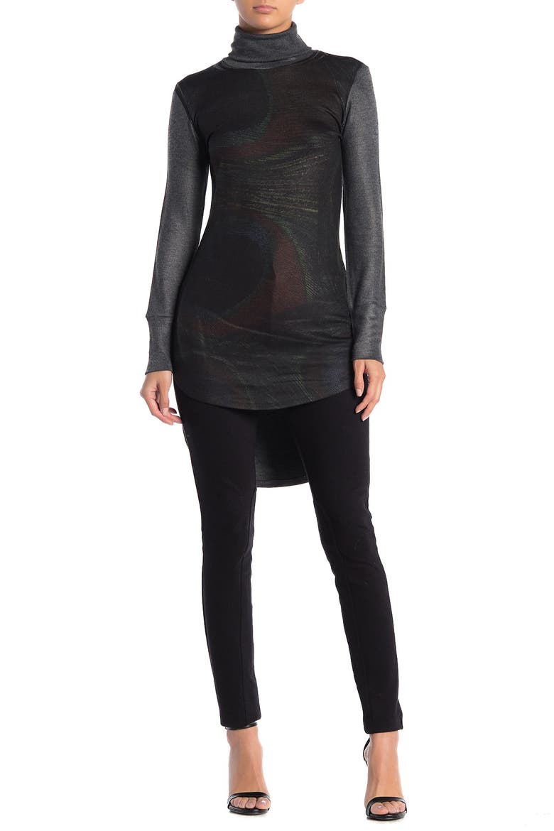 Turtleneck High-Low Tunic Sweater, Main, color, PEACOCK PRINT
