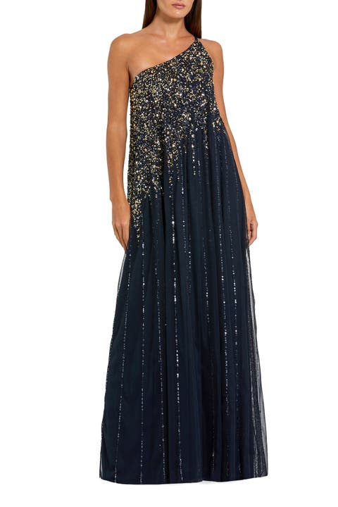One Shoulder Embellished Trapeze A Line Gown
