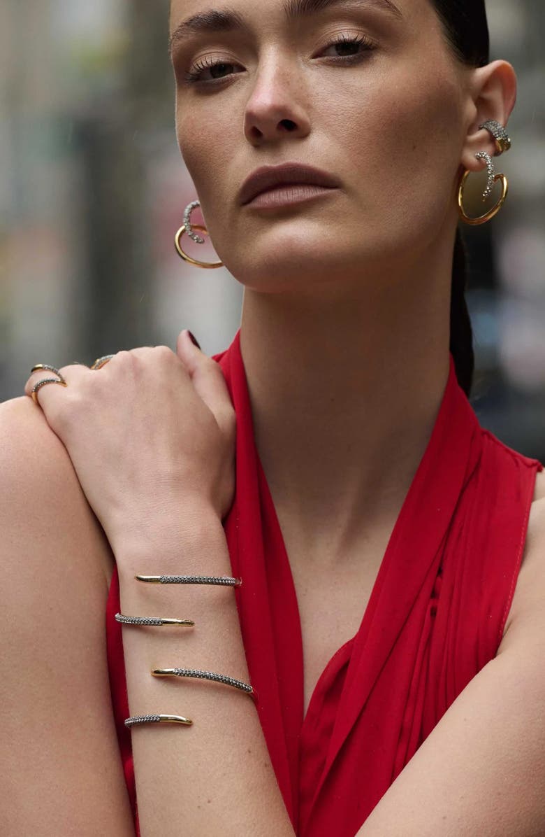 DEMARSON Vesey Pavé Bypass Cuff Bracelet, Alternate, color, Gold/ Gunmetal/ Crystal