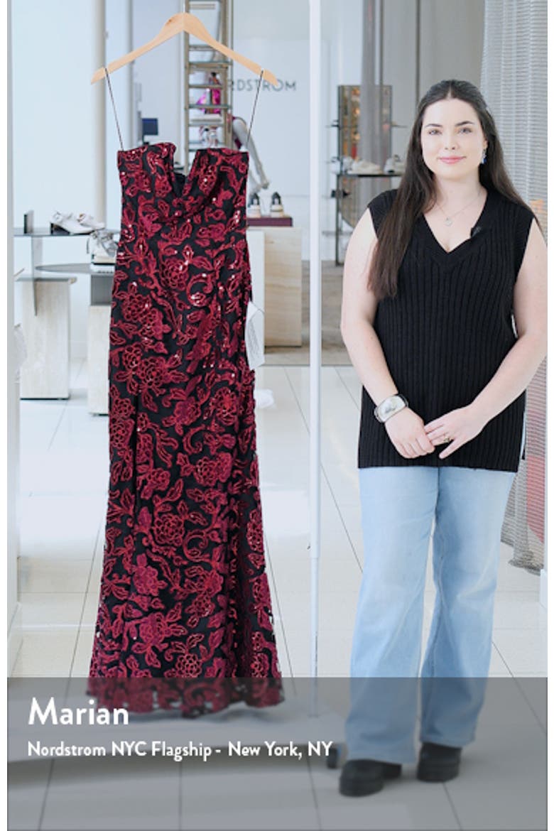 Fernanda Floral Sequin Strapless Evening Gown video