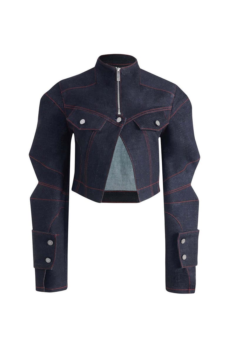 Davidson Cropped Denim Jacket, Alternate, color, Deep Blue