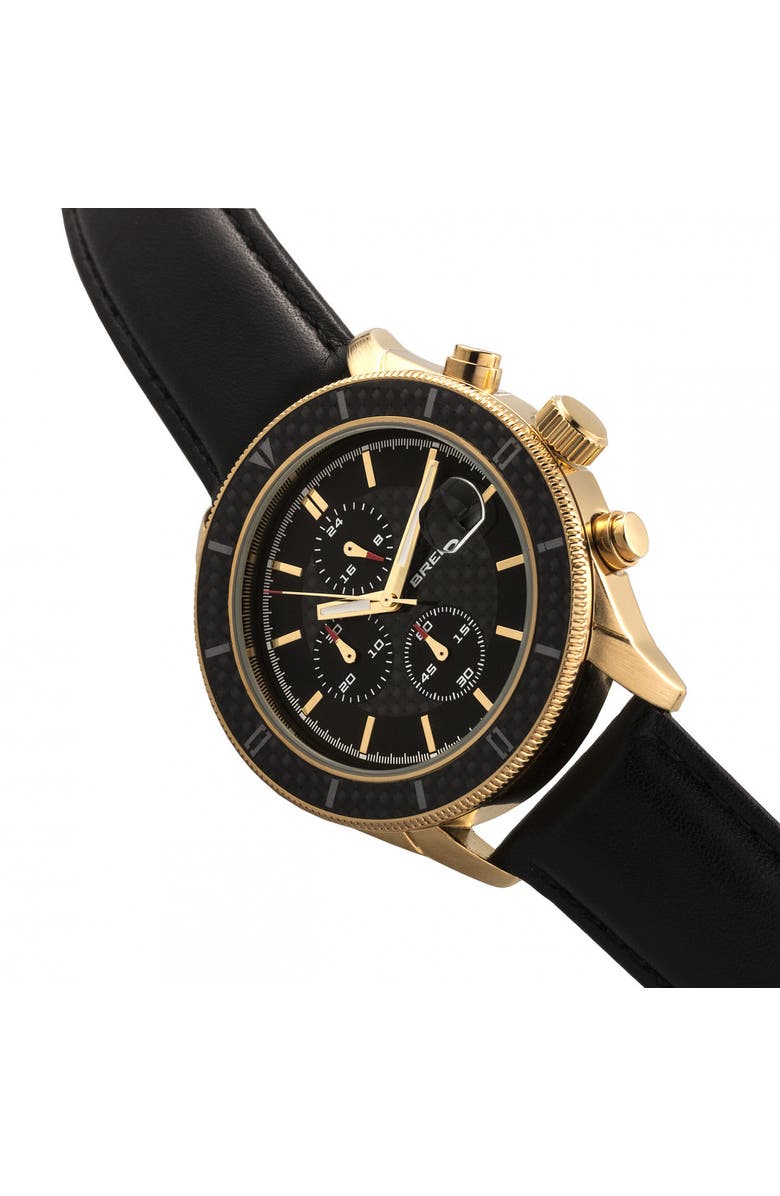 BREED Maverick Chronograph Leather-Band Watch w/Date, Alternate, color, Gold/Black