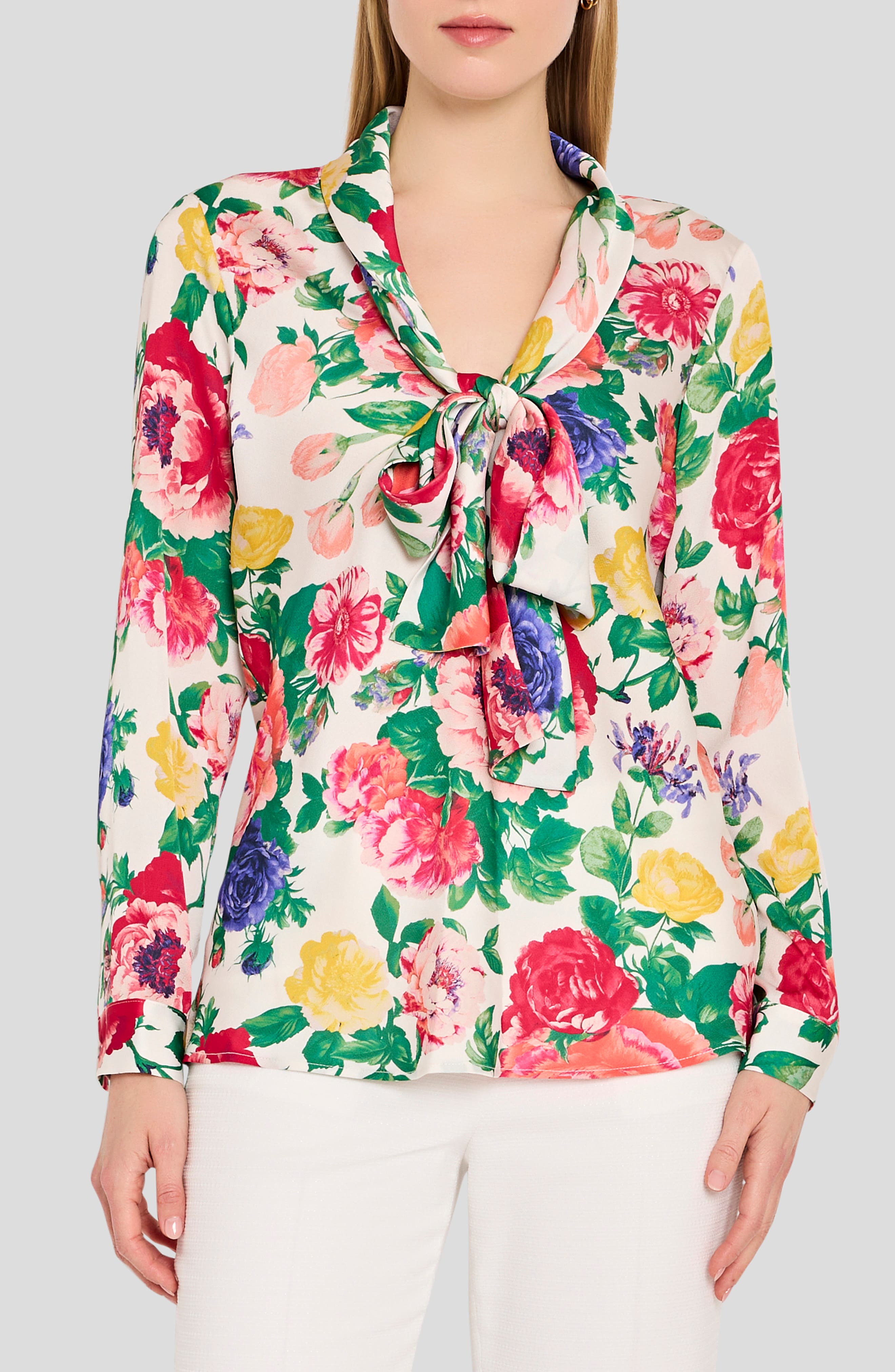 Floral Print Tie Neck Top