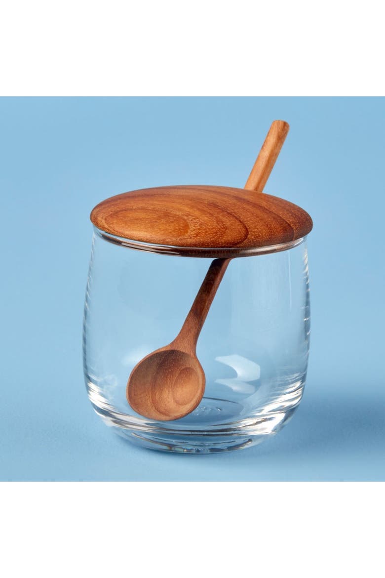 Glass Jar with Teak Lid & Spoon, Alternate, color, Brown