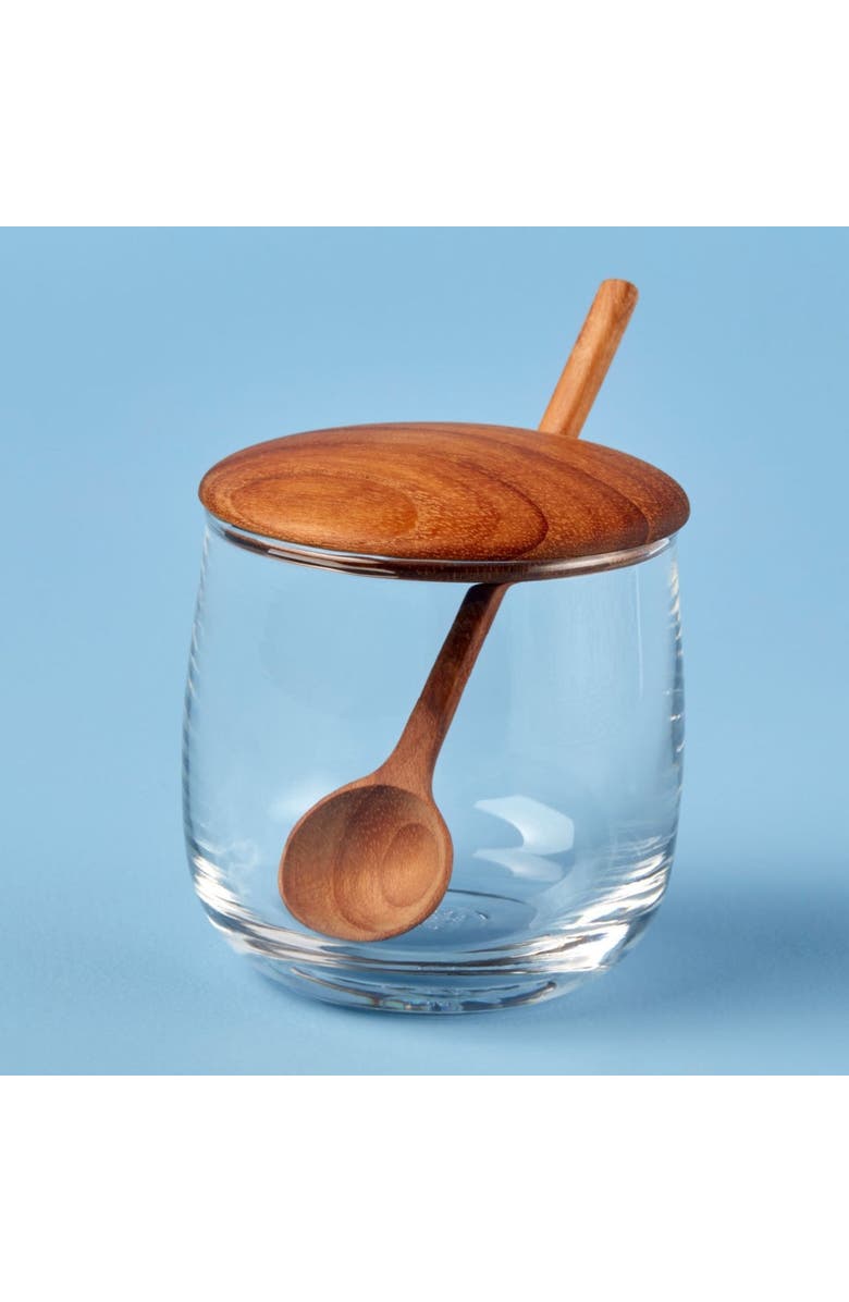 Be Home Glass Jar with Teak Lid & Spoon, Alternate, color, Brown